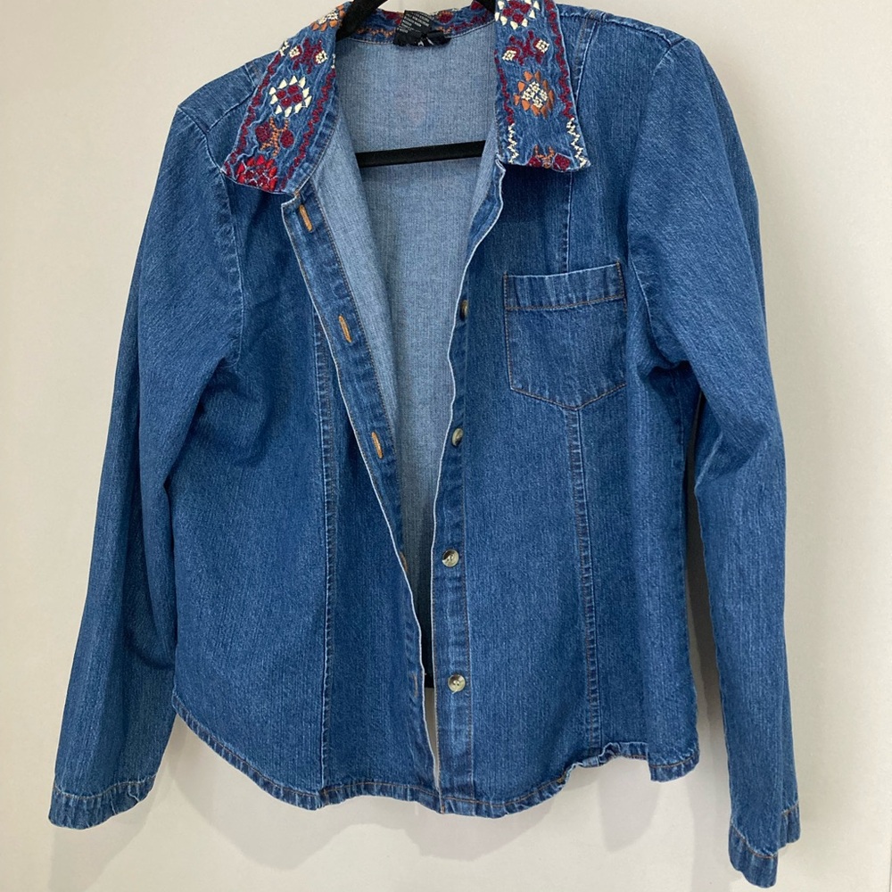 3/$15 Embroidered Collar Denim Shirt